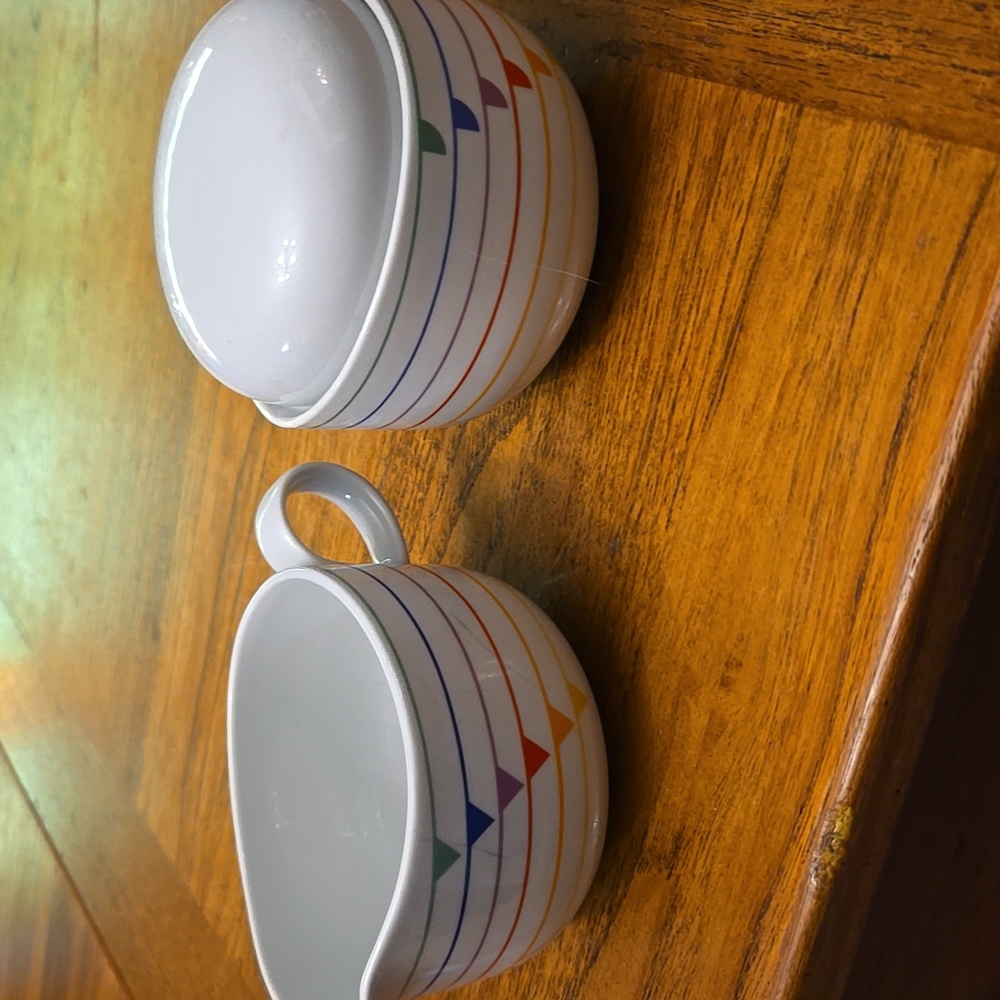 Colorful Striped Creamer and Sugar Bowl Set